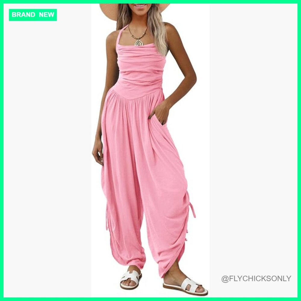Polyester Viscose Elastane Halter Jumpsuit Side-C… - image 1